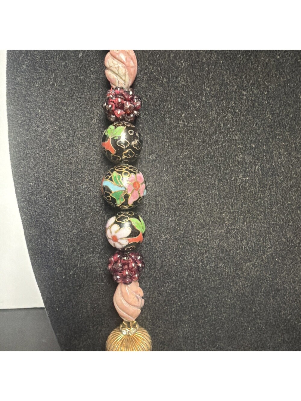 Vintage Art Glass Beaded Necklace Wedding Cake Style Beads Stone Carved Chinese - Picture 3 of 14